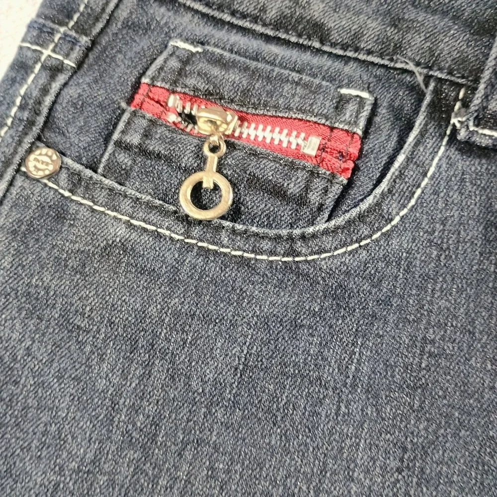 City‎ Other Mens Jeans Dark Wash 31 Red Zipper Accent Distressed Streetwear